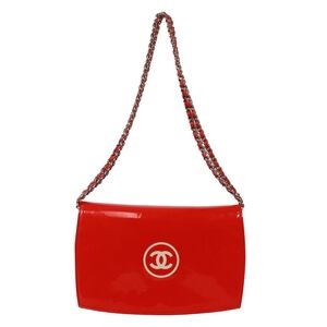 CHANEL Red Leather Logo Shoulder Bag